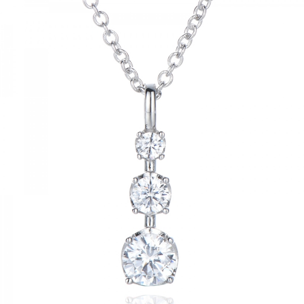 Sterling Silver Polished CZ Round Shaped 3 Stone Charm Pendant 