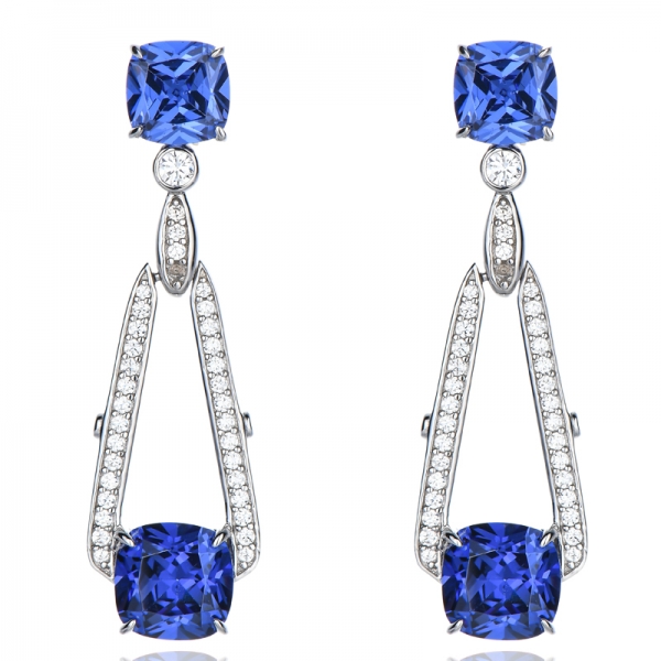 925 Sterling Silver Created Tanzanite Long Drop Dangle Women Earrings 