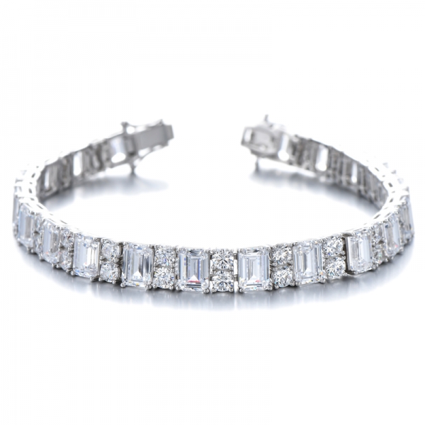 Emerald Cut Green Emerald/Diamond Tennis Bracelet 