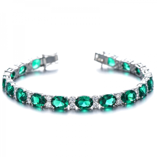 Oval Green Emerald 6*8mm Simulated 925 Sterling Silver CZ Bracelet 