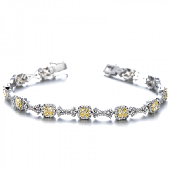 Yellow Square Prnicess Cut Silver Designer Cocktail Tennis Bracelet 