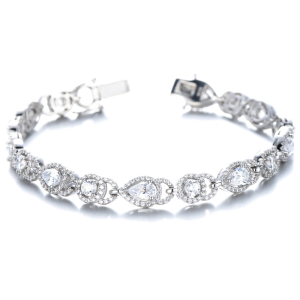 Simulated Light Yellow Diamond Cubic Pear Cut Sterling Silver Tennis Bracelet 