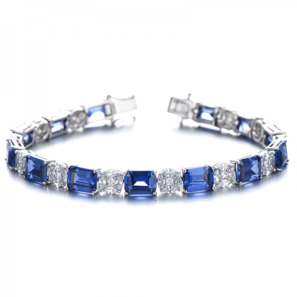 High Quality Emerald Shape Created Tanzanite Cubic Zirconia Engagement Bracelet 