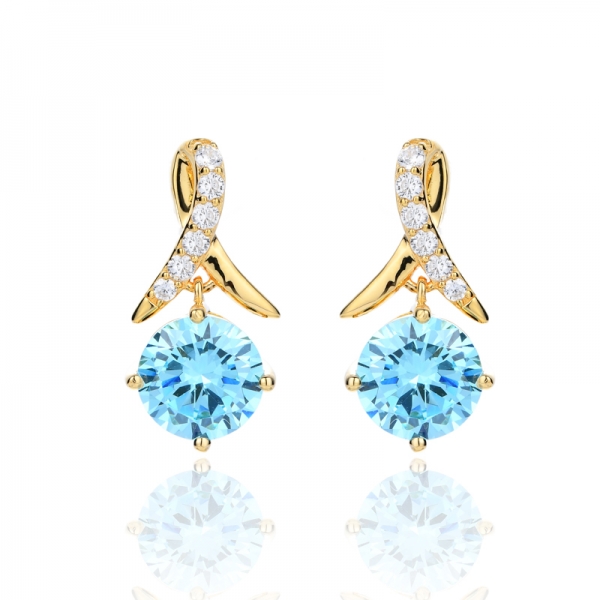 925 Aqua And White Cubic Zirconia Silver Earring With Gold Plating 