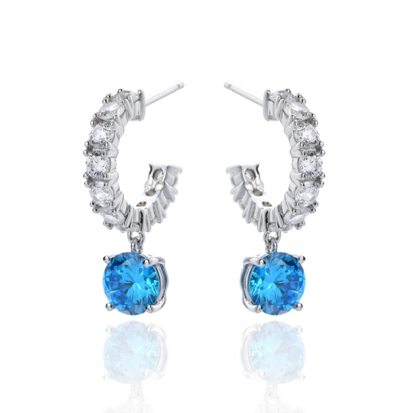 925 Neon Apatite and Round White Cubic Zirconia  Rhodium Silver Earring 