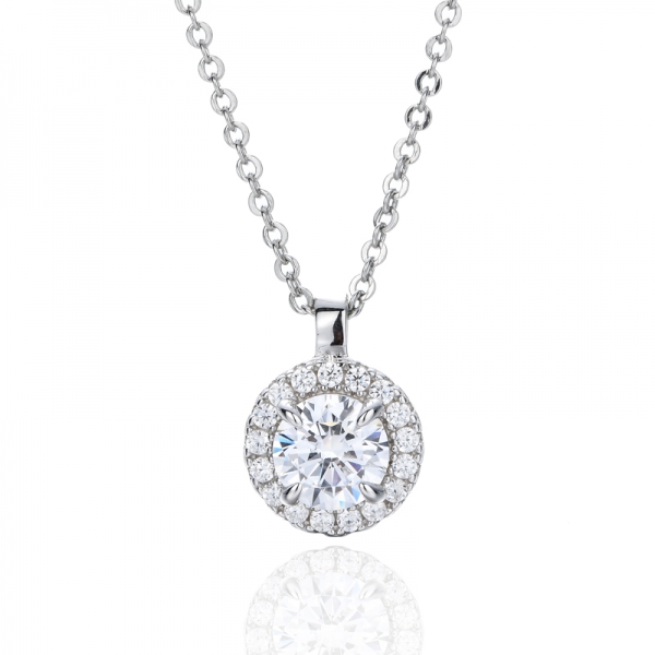 925 Round White Cubic Zirconia Rhodium Silver Pendant 