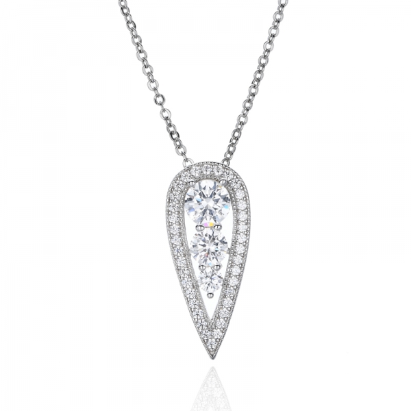 Round White Cubic Zircon Rhodium Silver Pendant 