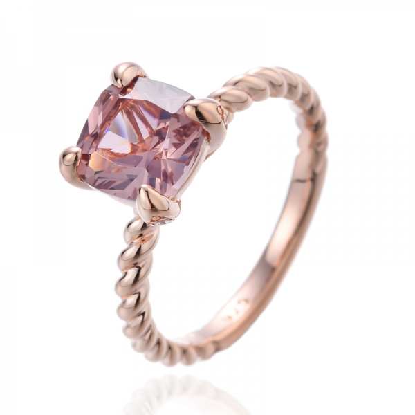 Cushion Morganite Nano and White Cubic Zirconia Silver Ring Whit Rose Gold Plating 