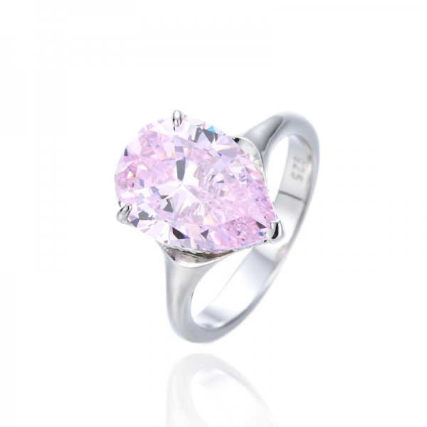 Pear Shape Pink Cubic Zirconia Rhodium Silver Ring 