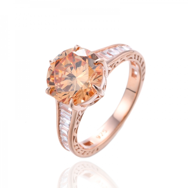 Morganite Nano and Baguette White Cubic Zirconia Silver Ring Whit Rose Gold Plating 