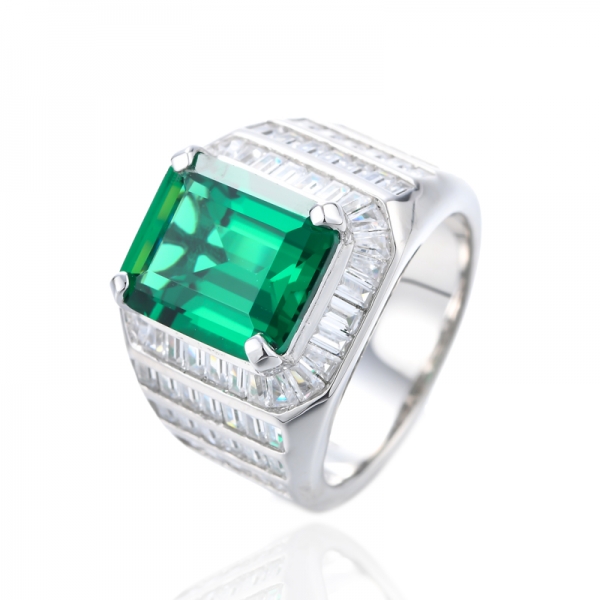 Emerald Cut Pink And White Cubic Zirconia Rhodium Silver Ring 