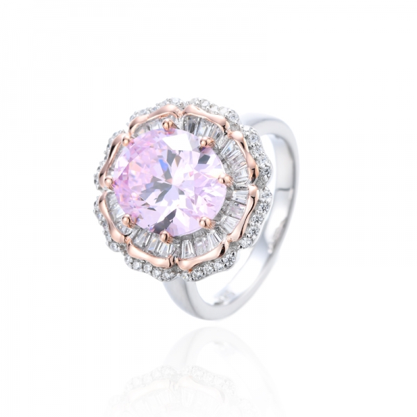 Oval Shape Morganite Nano And White Cubic Zirconia Silver Ring With Rose Gold Plating 