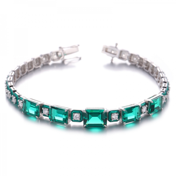 Green Enamel And Emerald Green Nano Rhodium Plating Silver Bracelet 