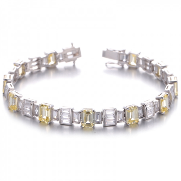 Emerald Yellow And White Cubic Zirconia Rhodium Plating Silver Bracelet 