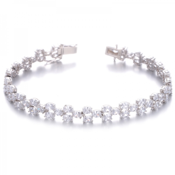 Oval Shape Morganite Nano And White Cubic Zirconia Silver Bracelet With Rose Gold Plating 