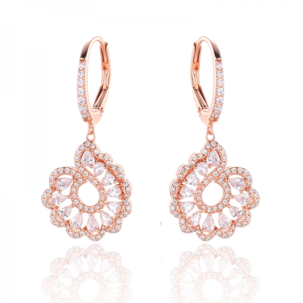 Pear Shape White Cubic Zirconia Silver Earring With Rose Gold Plating 