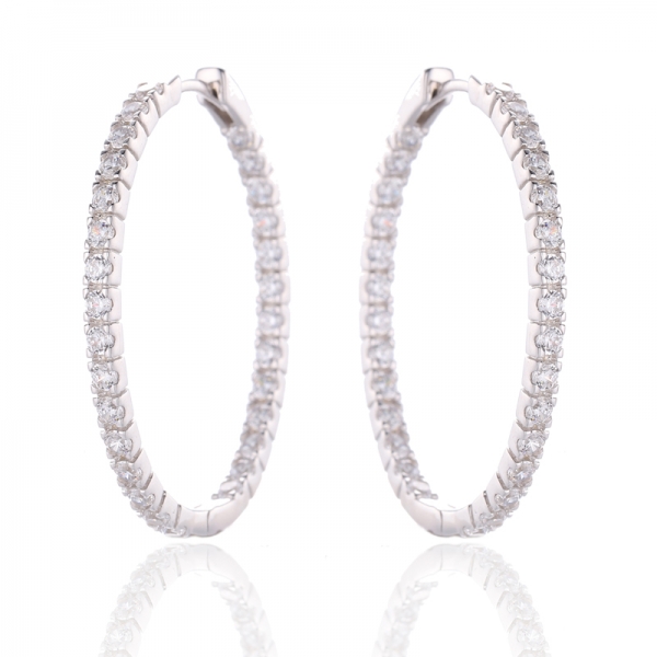 Round White Cubic Zirconia Rhodium Silver Earring 