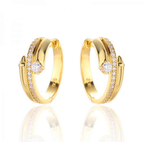 Round White Cubic Zirconia Silver Earring With Gold Plating 