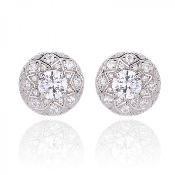 Round Yellow And White Cubic Zirconia Silver Earring With Gold Plating 