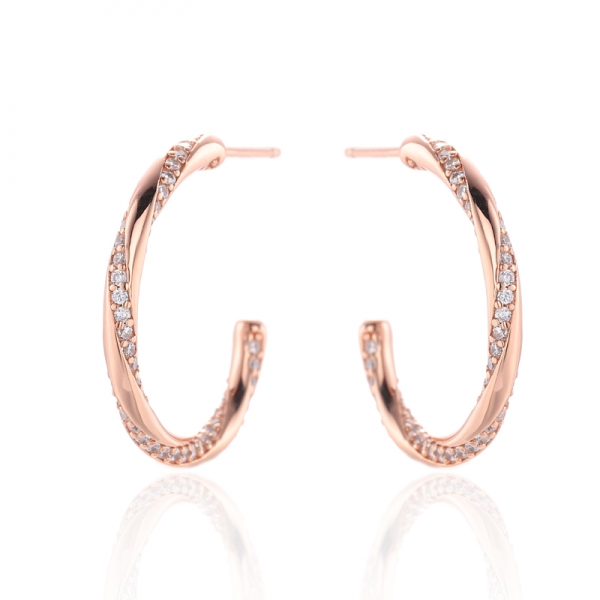 Round White Cubic Zirconia Silver Earring With Rose Gold Plating 