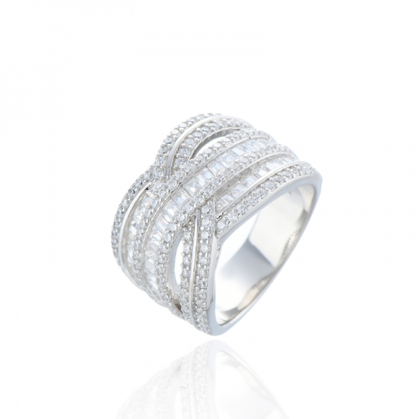 925 White Cubic Zircon Rhodium Silver Ring 