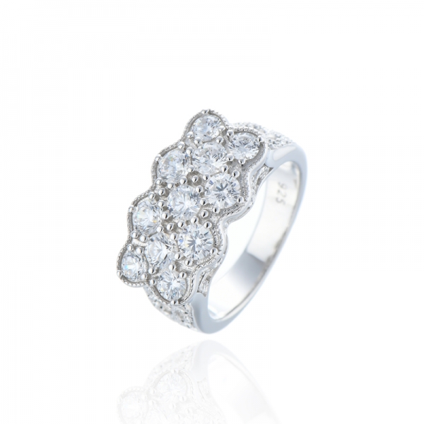 925 Round White Cubic Zircon Rhodium Silver Ring 