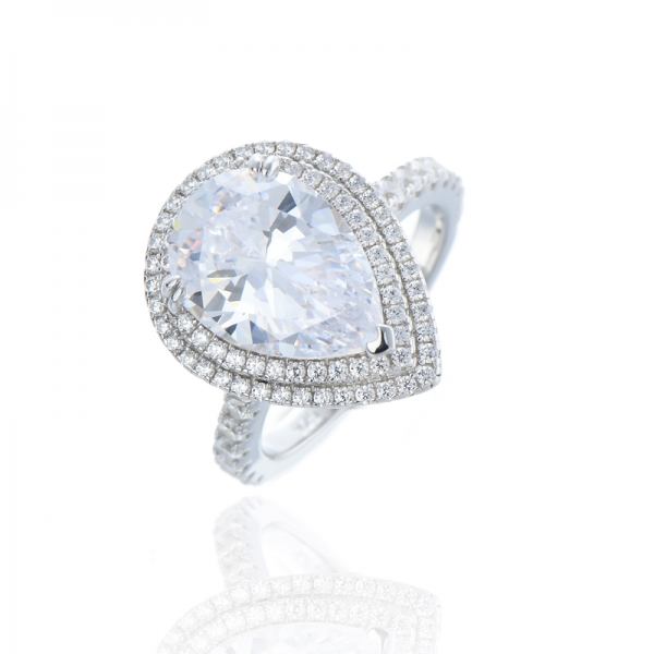 Pear Shape Morganite Nano And Round White Cubic Zircon Silver Ring With Rose Gold Plating 
