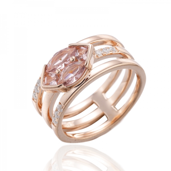 Marquise Morganite Nano Silver Ring With Rose Glod Plating 