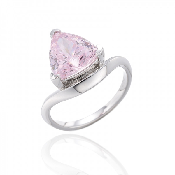 Trillion Diamond Pink Cubic Zircon Rhodium Silver Ring 