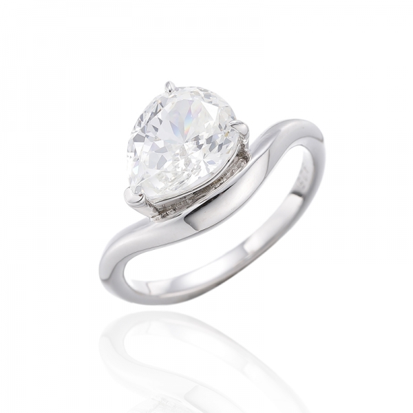 Pear Shape Diamond Yellow Cubic Zircon Rhodium Silver Ring 