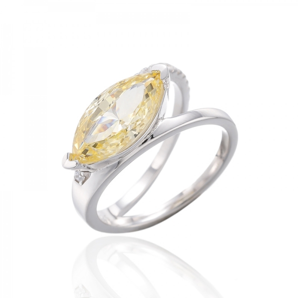 Marquise Light Rose And Round White Cubic Zircon Rhodium Silver Ring 