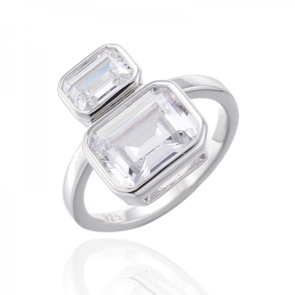 Emerald Cut Diamond Pink And White Cubic Zircon Rhodium Silver Ring 