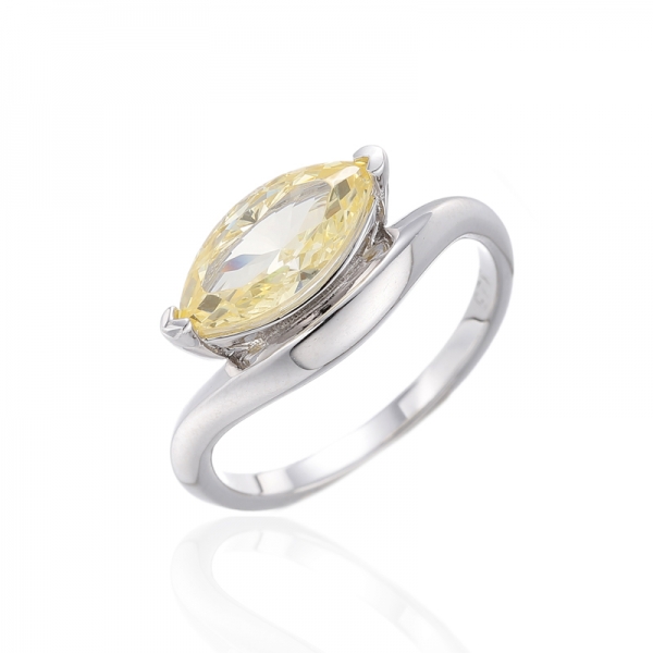 Marquise Diamond Yellow Cubic Zircon Rhodium Silver Ring 
