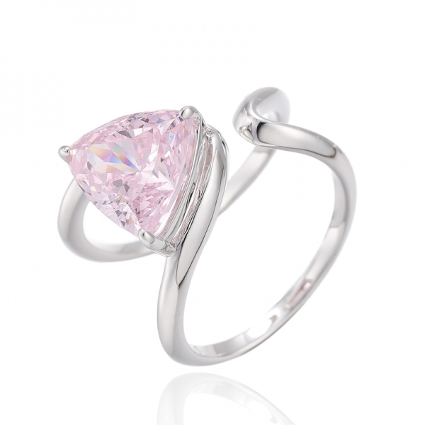 Trillion Diamond Pink Cubic Zircon Rhodium Silver Open Ring 