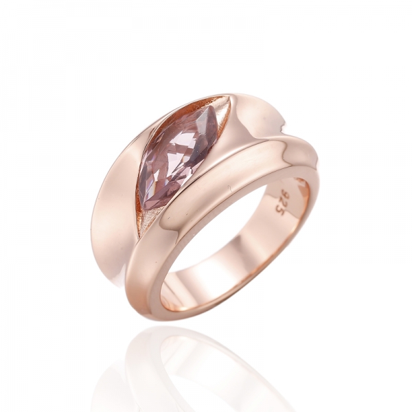 Marquise Morganite Nano Silver Ring With Rose Glod Plating 