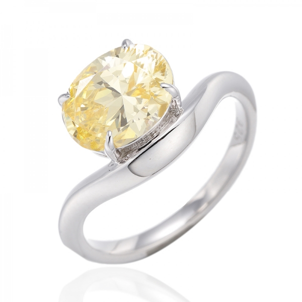 Oval Shape Diamond Yellow Cubic Zircon Rhodium Silver Ring 