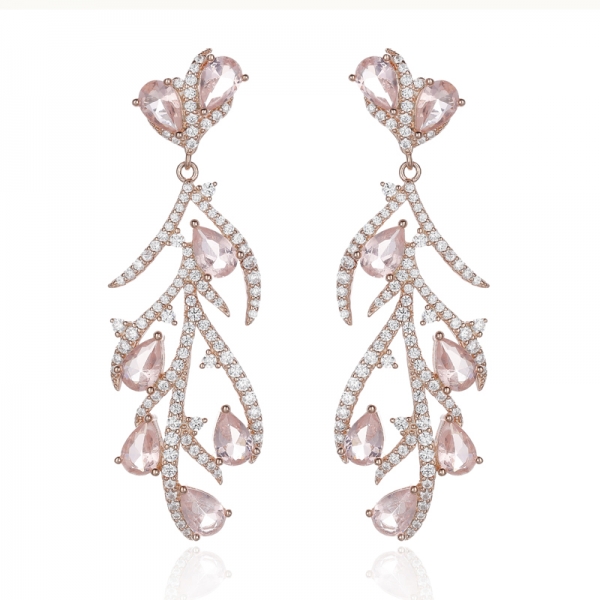 Pear Shape Green Nano And Round White Cubic Zircon Rhodium Silver Earring 