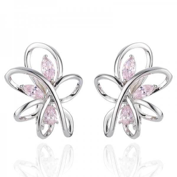 Pear Shape And Marquise Diamond Pink Cubic Zircon Rhodium Silver Earring 
