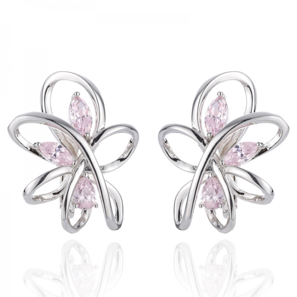 Pear Shape And Marquise Diamond Pink Cubic Zircon Rhodium Silver Earring 