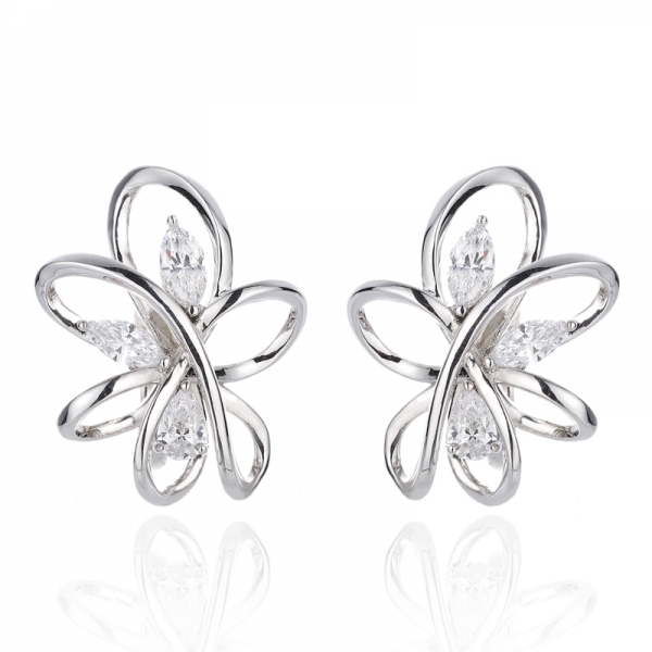 Pear Shape And Marquise Diamond Pink Cubic Zircon Rhodium Silver Earring 