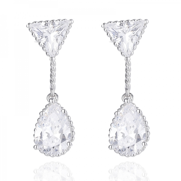 Pear Shape And Trillion Tanzanite Cubic Zircon Rhodium Silver Earring 