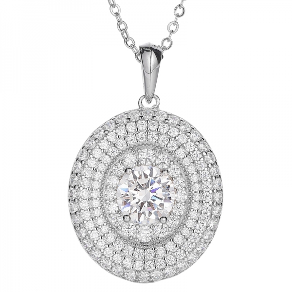 925 Round White Cubic Zircon Rhodium Silver Pendant 