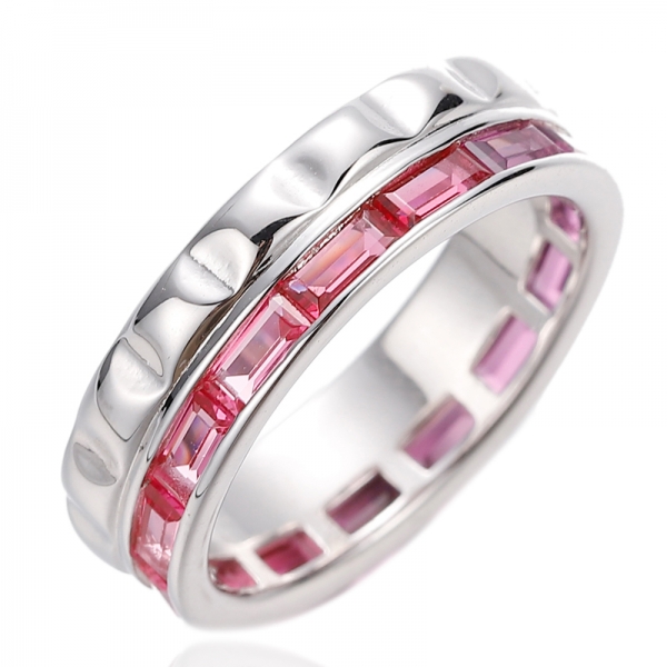 925 Baguette Ruby Corundum Rhodium Silver Ring 