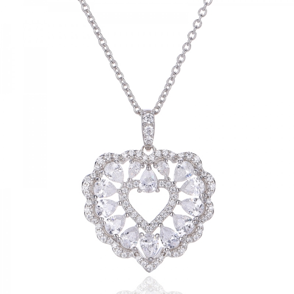 925 Pear Shape Morganite Nano And Round White Cubic Zircon Silver Pendant With Rose Gold Plating 