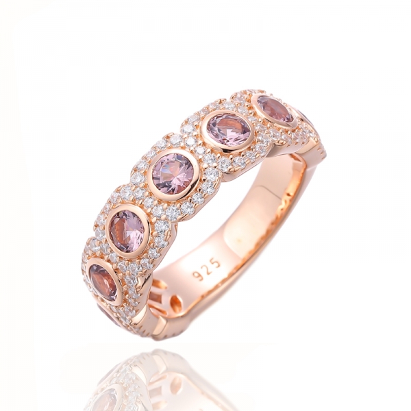 Round Morganite Nano And White Cubic Zircon Silver Ring With Rose Gold Plating 