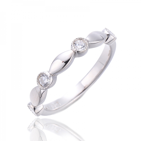 Round White Cubic Zircon Rhodium Silver Ring 