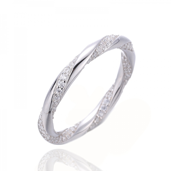 Round White Cubic Zircon Silver Ring With Glod Plating 