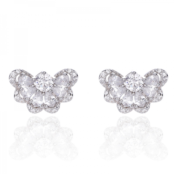 925 Pear Shape Pink And Round White Cubic Zircon Silver Earring With Rose Glod Plating 