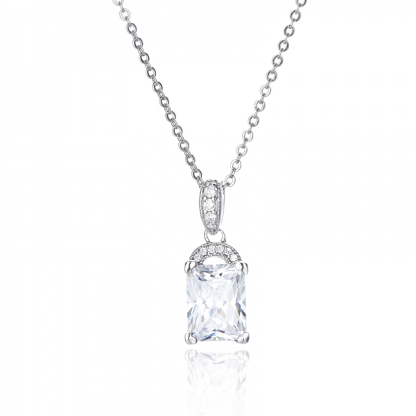 925 Octagon And Round White Cubic Zircon Rhodium Silver Pendant 