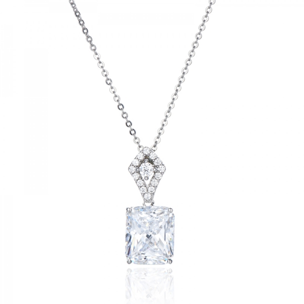 Octagon And Round White Cubic Zircon Rhodium Silver Pendant 